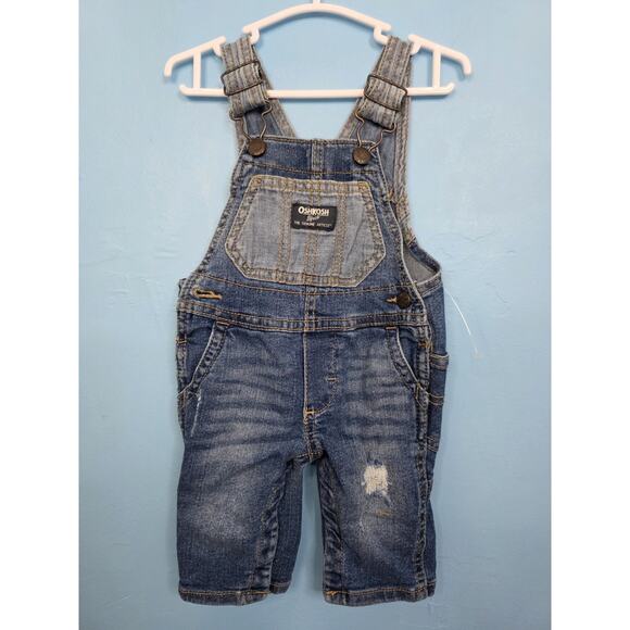 Oshkosh B’gosh baby 3m distressed denim overalls with light blue pocket vestbak - Picture 1 of 9